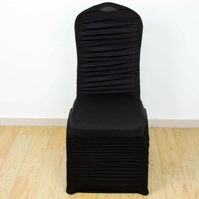 Black stretch chair cover for events and weddings.