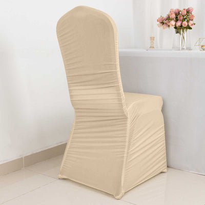 Beige stretch chair cover for banquet and wedding chair styling