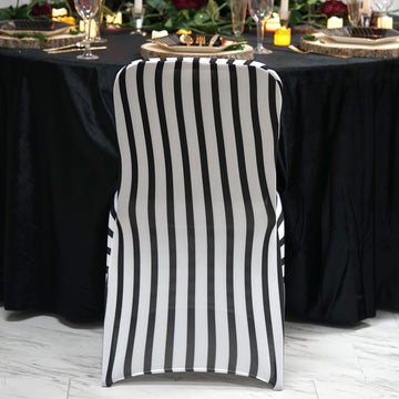 Black/White Striped Spandex Stretch Banquet Chair Cover