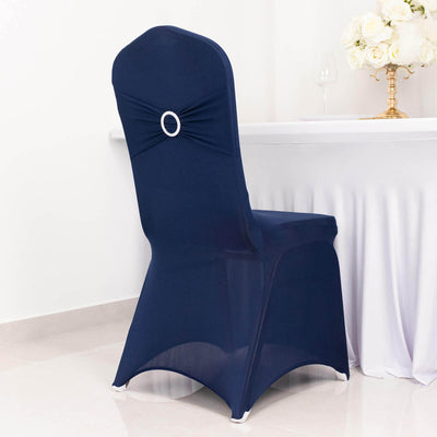 Navy chair cover with decorative back for events or dining