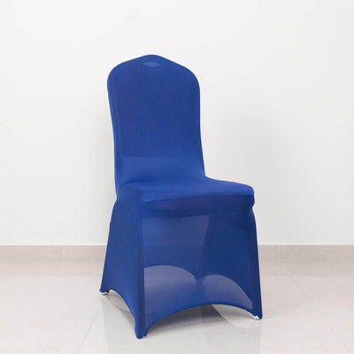 Blue stretch chair cover on a white background.