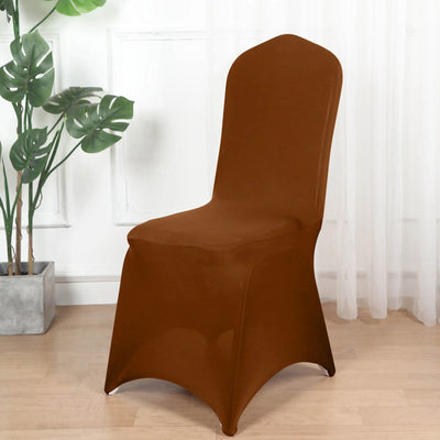Brown chair cover on a sleek chair in a modern interior setting.