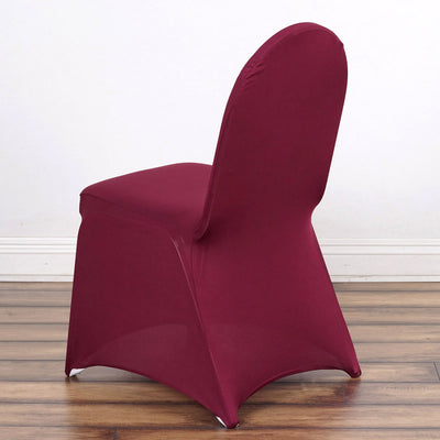 Maroon chair cover fitting snugly over a chair.