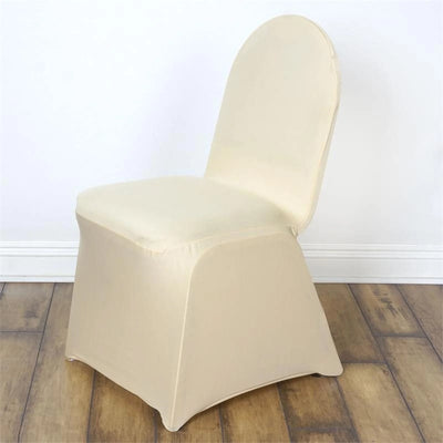 Beige chair cover on a wooden floor, featuring a sleek design.