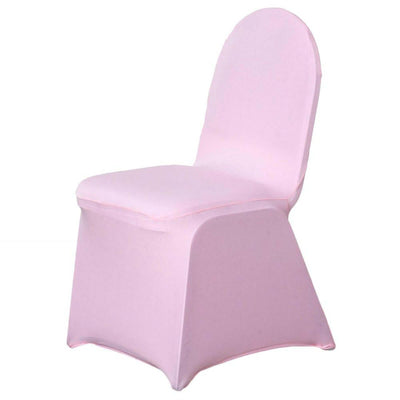 Pink chair cover on a white backdrop for event decor.