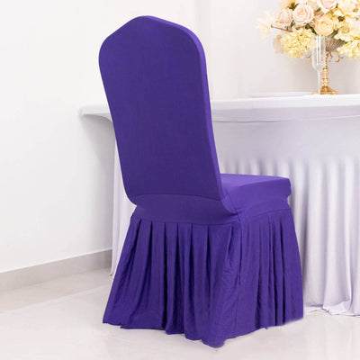 Purple chair cover with pleated design, styled for elegant dining.