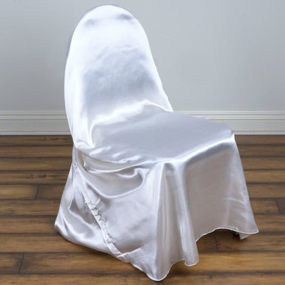 White satin chair cover draped over a chair