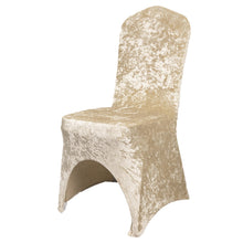 Beige Crushed Velvet Spandex Stretch Banquet Chair Cover With Foot Pockets#whtbkgd