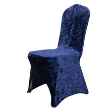 Navy Blue Crushed Velvet Spandex Stretch Banquet Chair Cover With Foot Pockets - 190 GSM#whtbkgd