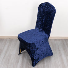 Navy Blue Crushed Velvet Spandex Stretch Banquet Chair Cover With Foot Pockets - 190 GSM