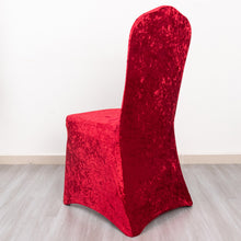 Red Crushed Velvet Spandex Stretch Banquet Chair Cover With Foot Pockets - 190 GSM