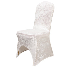 White Crushed Velvet Spandex Stretch Banquet Chair Cover With Foot Pockets - 190 GSM#whtbkgd