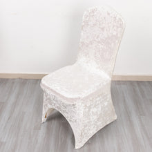 White Crushed Velvet Spandex Stretch Banquet Chair Cover With Foot Pockets - 190 GSM