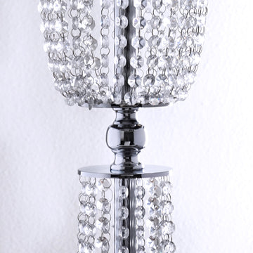 Create a Dazzling Display with the Silver Acrylic Crystal Pendant Chain Hourglass Chandelier Stand