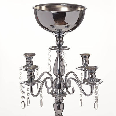 Elegant chrome candelabra with crystal accents and five candle holders
