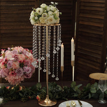 24inch Gold Metal Flower Stand Table Centerpiece with Spiral Hanging Beads, Crystal Flower Pedestal