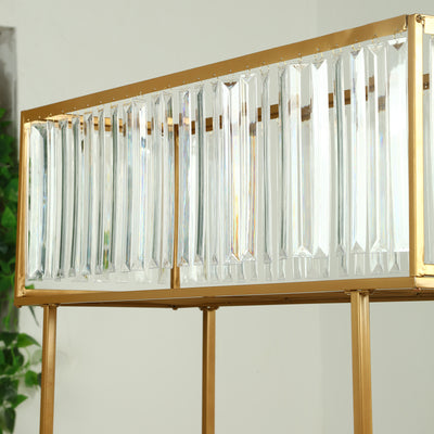 Elegant gold and crystal chandelier showcasing stylish geometric design.