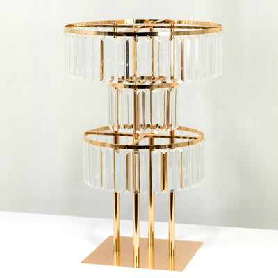 Elegant gold and crystal table lamp with three tiers
