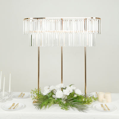 Elegant chandelier lamp with crystal accents on a dining table setting.