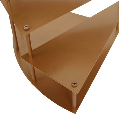 Golden triangular shelf with metal supports