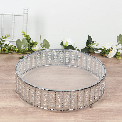 Elegant round crystal cake stand with silver accents