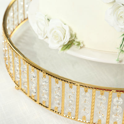 Elegant gold cake stand with crystal accents and floral details.