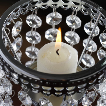 Create a Magical Atmosphere with the Silver Crystal Beaded Chandelier Votive Pillar Candle Holder