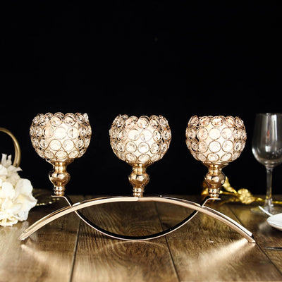 Elegant three-light candle holder with crystal embellishments.