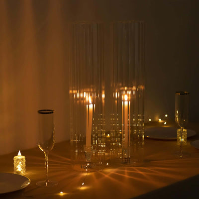 Elegant candle holders with glowing candles and ambient lighting.