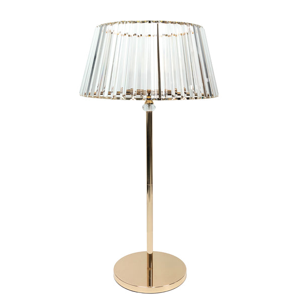 Elegant gold and crystal table lamp with pleated shade