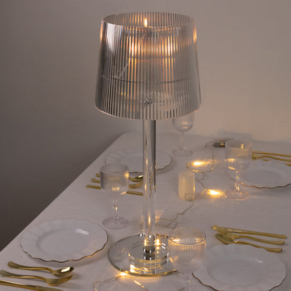 Crystal Candle Lamp with Ribbed Shade – 23" Clear Acrylic Column Candle Holder for Tealight & Taper Candles