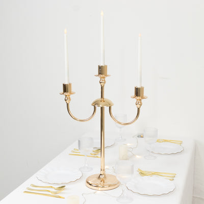Gold 3-Arm Metal Candelabra – 22" Tall Modern Taper Candle Holder Centerpiece Stand