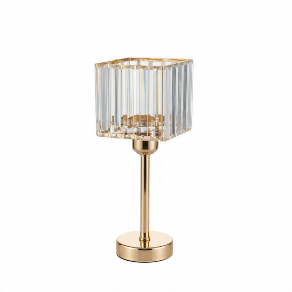 Gold and crystal table lamp with a square shade #whtbkgd