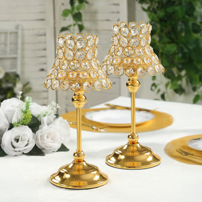 Elegant gold table lamps with crystal embellishments, perfect for home decor.