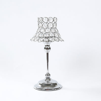 Crystal table lamp with chrome base and decorative shade