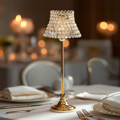 24" Tall Gold Centerpiece Stand with Crystal Beaded Lamp-Style Shade – Wedding & Event Candle Holder