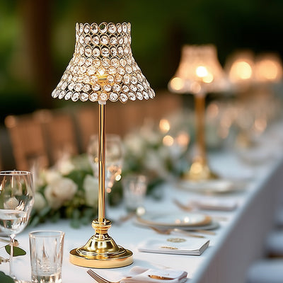 Elegant gold table lamp with crystal embellishments, perfect for dining settings.