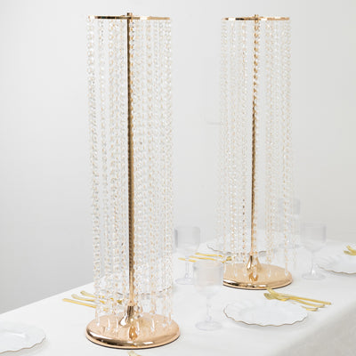 Elegant crystal beaded candle holders on a dining table