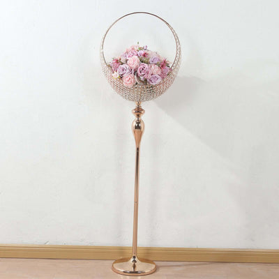 Elegant rose flower stand with a metallic base and circular basket design.