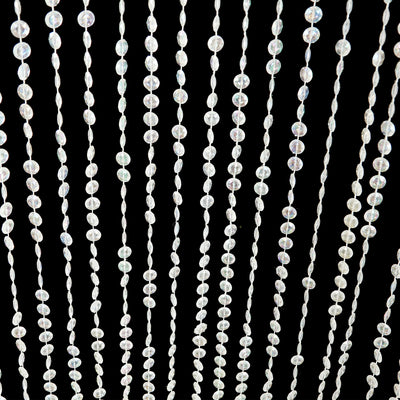String of iridescent beads against a black background.