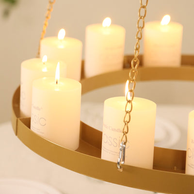 Chic candle chandelier with lit candles in a modern design