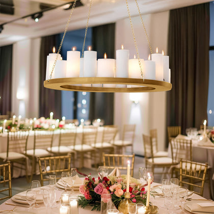 Hanging Metal Floral Chandelier Frame in Gold - Circular Lighting, Candle and Floral Display Base - 32" Round