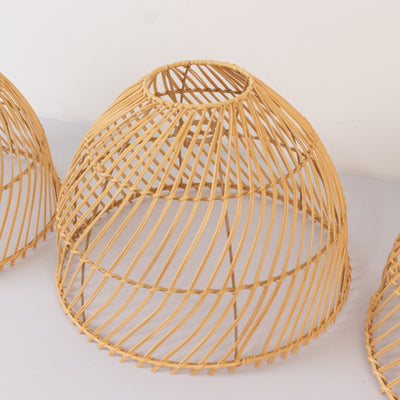 Woven rattan lampshade in a dome shape, showcasing intricate design
