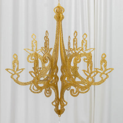 Gold Glittered Acrylic Chandelier Hanging Decor 24inch, 3D Interlocking Cutout Design