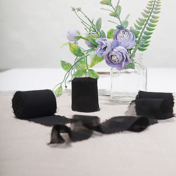 Black Silk-Like Chiffon Linen Ribbon Roll for Bouquets