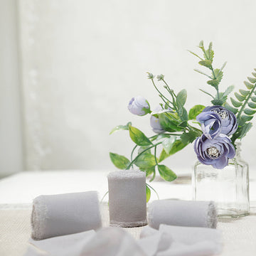 Elegant Silver Silk-Like Chiffon Linen Ribbon Roll for Bouquets