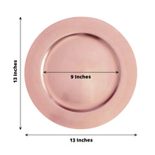 Acrylic Blush Round Charger Plates with measurements of 13 inches and 9 inches
