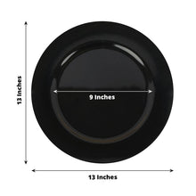 Acrylic charger plates - black round plate with measurements of 13 inches and 9 inches