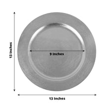 Acrylic charger plates - silver round plate with the measurements of 13 inches and 9 inches