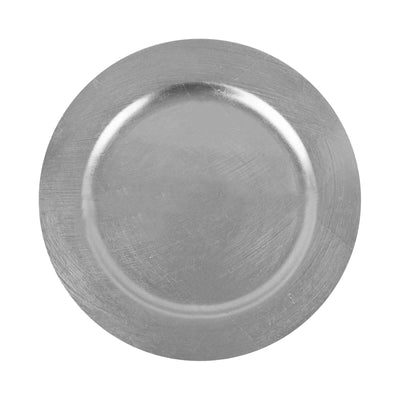 Round stainless steel plate on white background